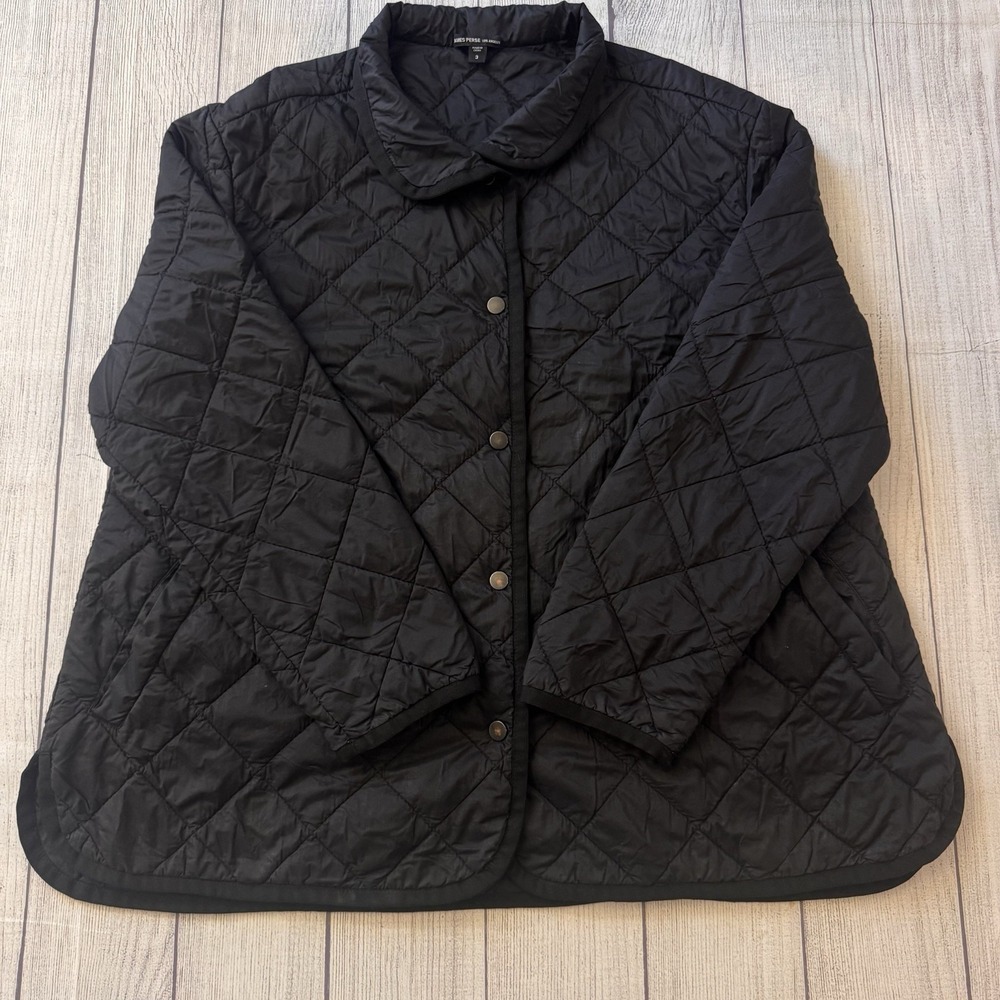 James Perse Women's Size 3 L Black Quilted Jacket Snap Front Lightweight